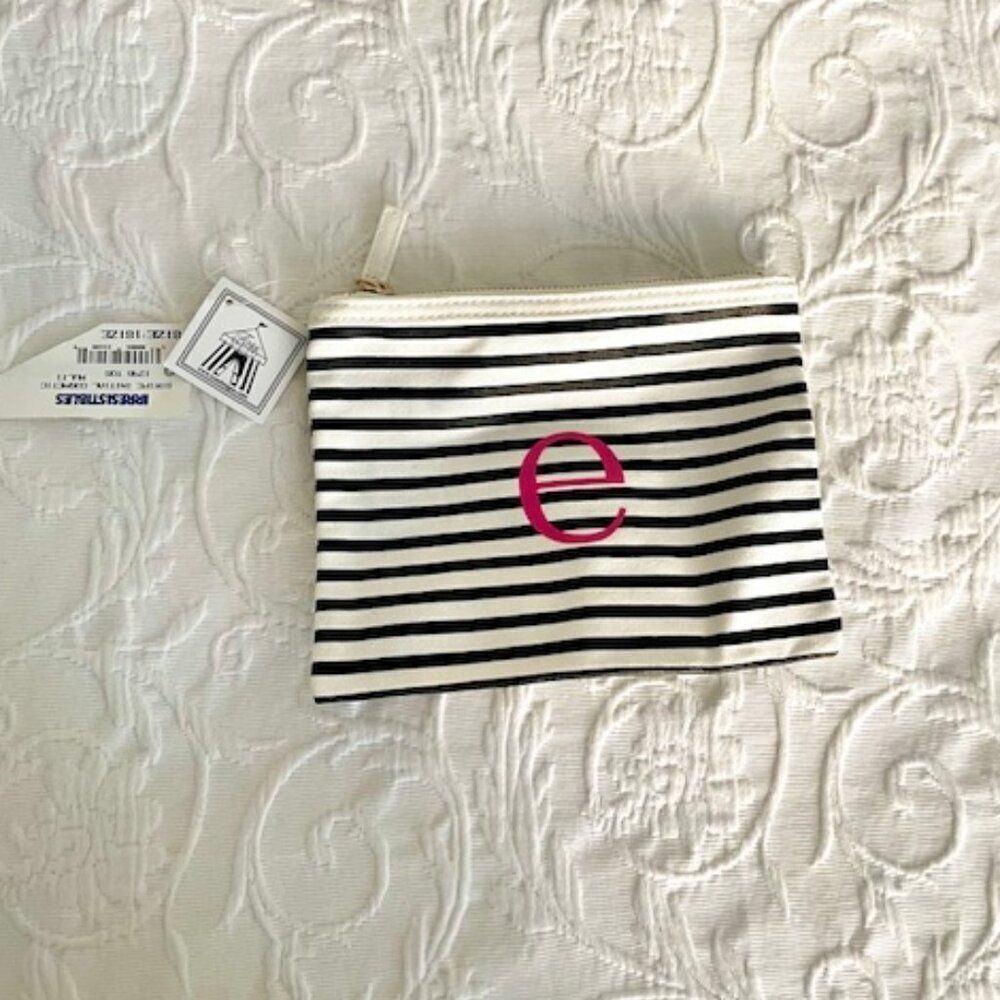 NWT Joss Designs Black White Pink Stripe E Monogram Bag Clutch Purse